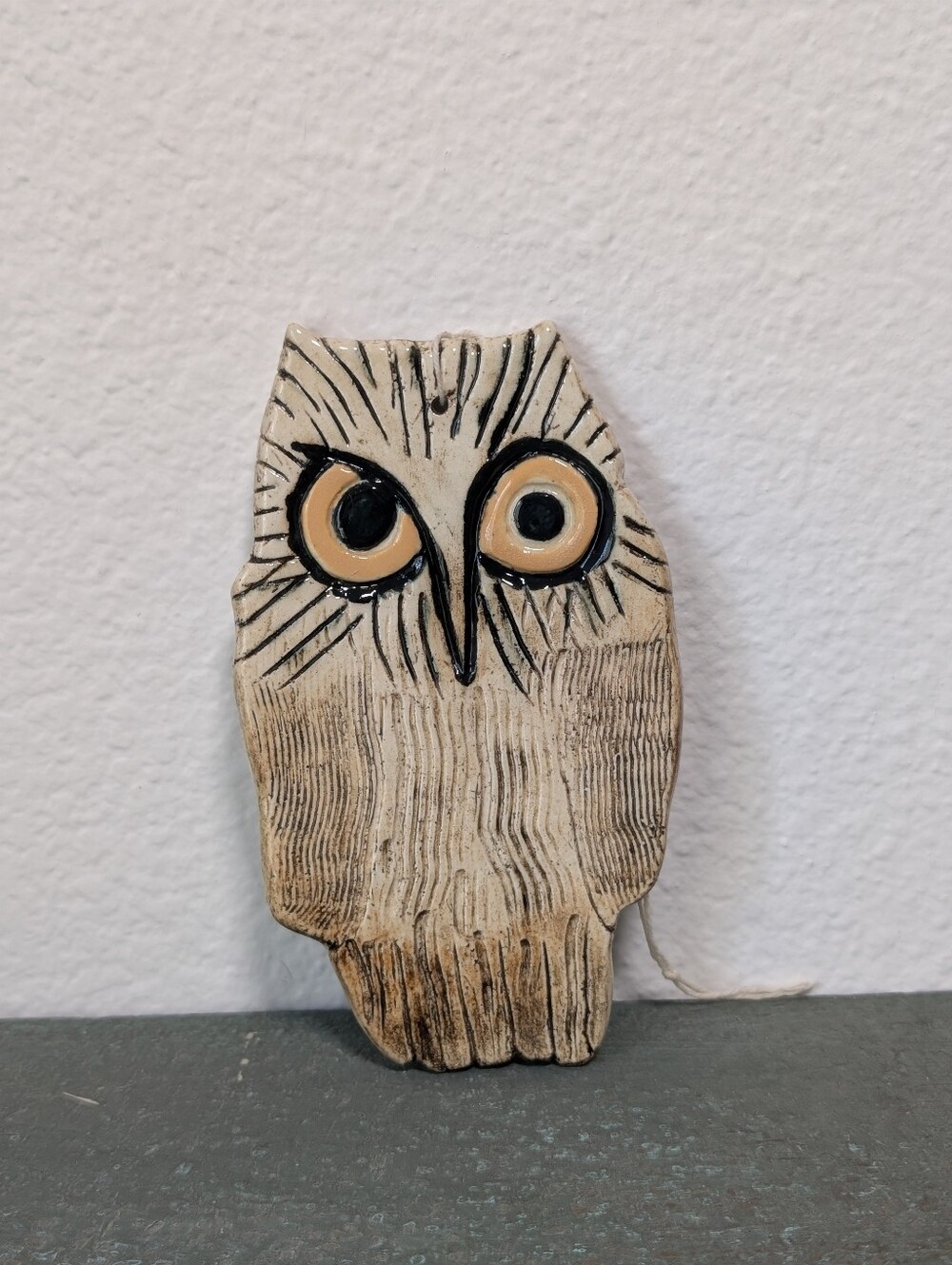 Handmade Ceramic Wise Owl Wall Hanging or Spoon Rest Mid Century Modern